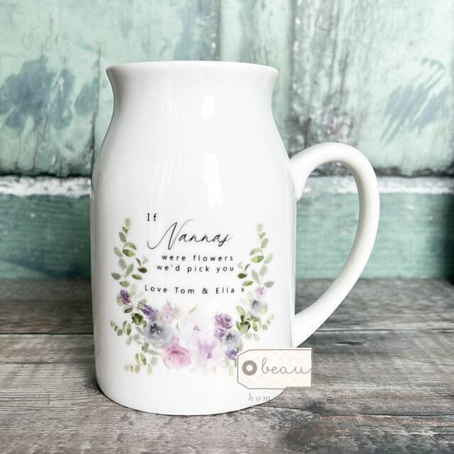 Personalised If ... Were Flowers I'd We'd Pick You Mum Nanna Grandma Home Wildflower Lavender Floral Ceramic Small Vase Jug Mug Birthday Gift - image 1