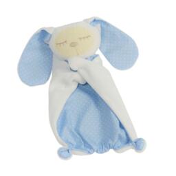 Personalized White Bunny Blankie, Handmade Baby Sleep Toy, Softie With Birth Stats - thumbnail 2