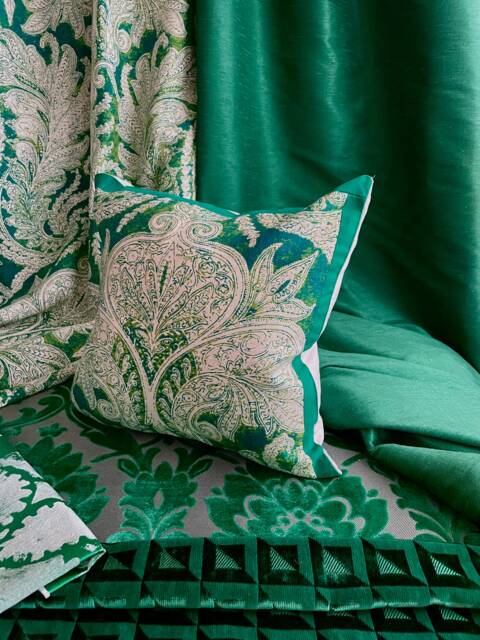 "Bohemian Emerald Green Pillow Cover Jane Hall Design Linen - 20""x 20" - image 1