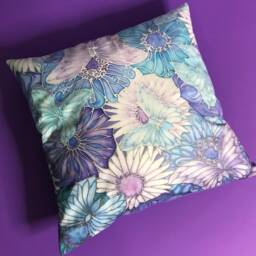 Butterfly & Flowers Cushion in Blue, Lilac, White - Pretty Accent Pillow Decorative Throw Settee Sofa - thumbnail 3