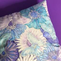 Butterfly & Flowers Cushion in Blue, Lilac, White - Pretty Accent Pillow Decorative Throw Settee Sofa - thumbnail 2