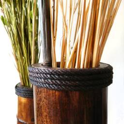Large Floor Vase Made Of Bamboo Wood - Tall Rustic Modern Design Dried Flowers Boho Lake House Decor - thumbnail 3