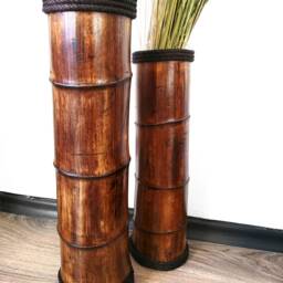 Large Floor Vase Made Of Bamboo Wood - Tall Rustic Modern Design Dried Flowers Boho Lake House Decor - thumbnail 2