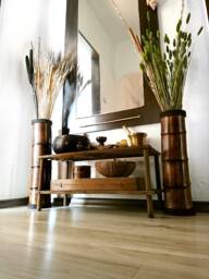 Large Floor Vase Made Of Bamboo Wood - Tall Rustic Modern Design Dried Flowers Boho Lake House Decor - thumbnail 1