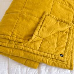 stone Washed Linen Quilt Mustard Flax Winter Bedding - 110x98 Inch - thumbnail 4
