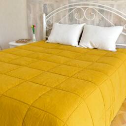 stone Washed Linen Quilt Mustard Flax Winter Bedding - 110x98 Inch - thumbnail 3