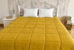 stone Washed Linen Quilt Mustard Flax Winter Bedding - 110x98 Inch