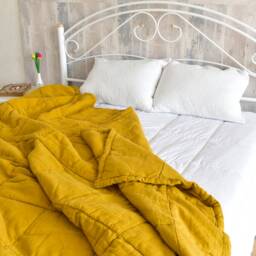 stone Washed Linen Quilt Mustard Flax Winter Bedding - 110x98 Inch - thumbnail 2