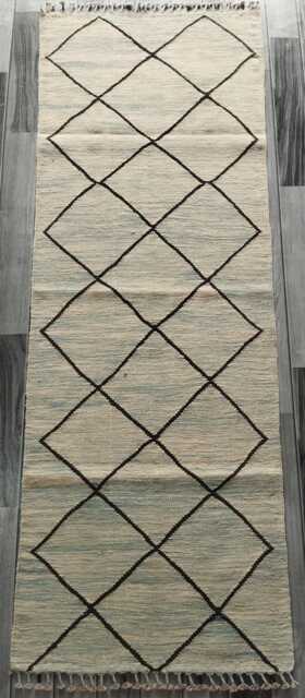 Nordic Runner Kilim Rug, Modern Artisan Scandinavian Afghan Turkish Abstract Art Wool Rug 187x66 cm - image 1