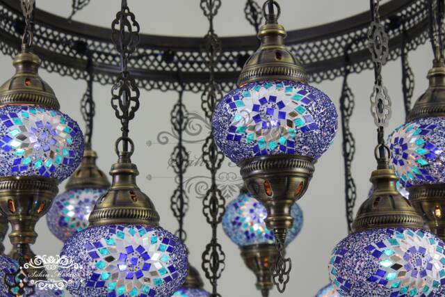 15 Ball Turkish Sultan Mosaic Chandelier Multi-Color - image 1