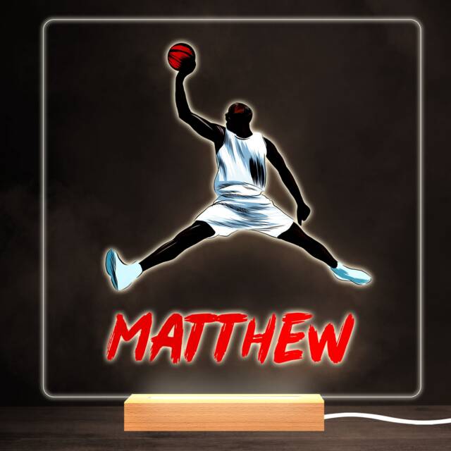 Basketball Sport Man Colourful Square Personalised Gift Led Lamp Night Light - Bedroom - image 1