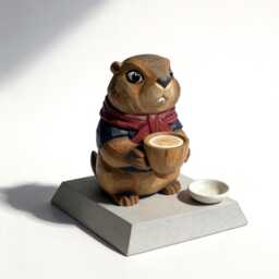 Whimsical Hand-Carved Wooden Groundhog Figurine, Cute Woodchuck Holding Bowl Decor, Cozy Woodland Animal Desk Pet, Nature Lover Gift - thumbnail 2