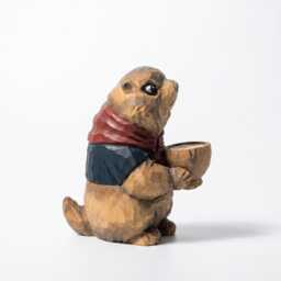 Whimsical Hand-Carved Wooden Groundhog Figurine, Cute Woodchuck Holding Bowl Decor, Cozy Woodland Animal Desk Pet, Nature Lover Gift - thumbnail 3