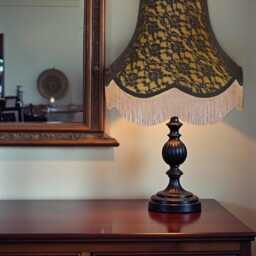 Traditional Black French Lace Fabric Lampshade Handmade For Table & Standard Lamps Shades, Wall Light Fixtures, Ceiling Pendant Fittings - thumbnail 3