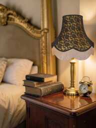 Traditional Black French Lace Fabric Lampshade Handmade For Table & Standard Lamps Shades, Wall Light Fixtures, Ceiling Pendant Fittings - thumbnail 1