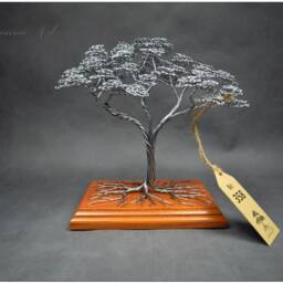Engraved Metal Bonsai Tree Handmade Steel Wire Sculpture - thumbnail 3