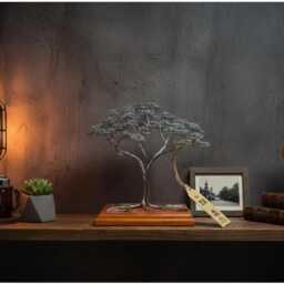 Engraved Metal Bonsai Tree Handmade Steel Wire Sculpture - thumbnail 2