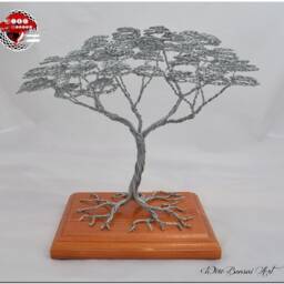 Engraved Metal Bonsai Tree Handmade Steel Wire Sculpture - thumbnail 4
