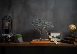 Engraved Metal Bonsai Tree Handmade Steel Wire Sculpture