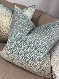 Decorative Cushion Cover, Pillow Throw - Double Sided /Duck Egg Parchment Scion Uzuri Fabric Wabi Sabi Abstract Geometric - thumbnail 1