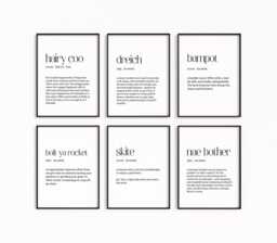 Scottish Word Art Print Set Of 6 - Funny Scots Slang Wall Decor, Bampot, Hairy Coo, Dreich & More, Gifts, Unframed Prints - thumbnail 1