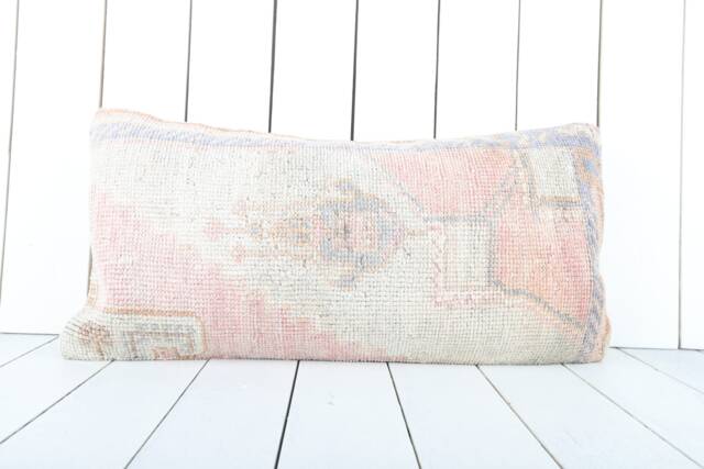 Vintage Turkish Kilim Lumbar Pillow Cover 12x24 Inch, Handmade - image 1