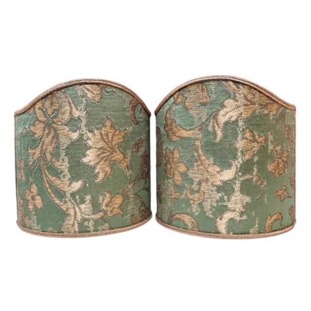 Pair Of Clip-On Wall Sconce Shield Shades Green & Gold Rubelli Silk Jacquard Les Indes Galantes Pattern Mini Lampshade - Handmade in Italy - image 1
