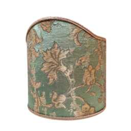 Pair Of Clip-On Wall Sconce Shield Shades Green & Gold Rubelli Silk Jacquard Les Indes Galantes Pattern Mini Lampshade - Handmade in Italy - thumbnail 4