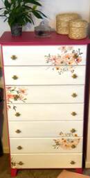 Now Sold Chest Of Drawers, Set 7, Tall, Painted, Tallboy, Shabby Chic, Floral, Bright, Summer, Furniture Artist, One Off, Unique