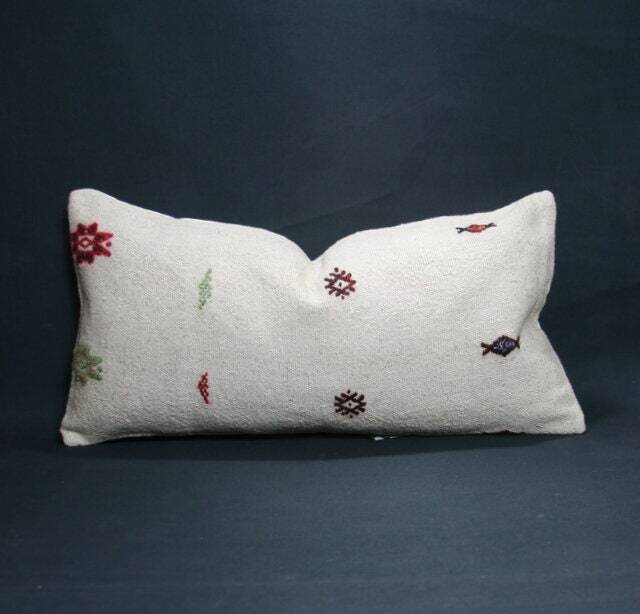 "Kilim Pillow, Wool Kilim Cousin From Anatolia , 12""x24" - image 1