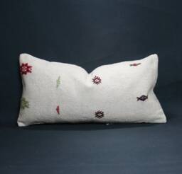 "Kilim Pillow, Wool Kilim Cousin From Anatolia , 12""x24" - thumbnail 1