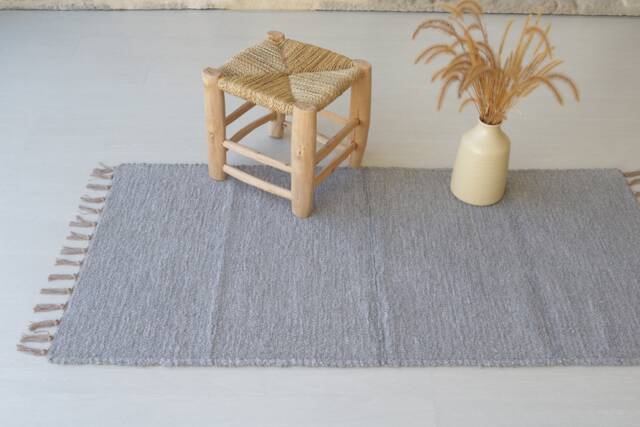 Medium Handwoven Gray Cotton Rug, Bathroom Kitchen Bedroom Bath Bohemian Decor, Gift For Mom, Scandinavian Rug - image 1