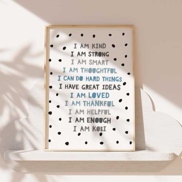 Boys Positive Affirmation Print, Inspirational Quotes, Bedroom Decor, Playroom Prints, Nursery Wall Art