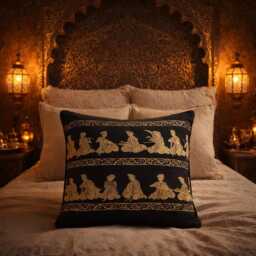 Black & Gold Asian Inspired Throw Pillow Cover - Luxury Oriental Accent Cushion Global Glam Living Room Decor Statement Sofa - thumbnail 3
