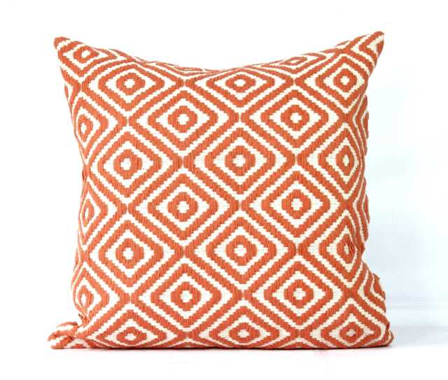 Orange Boho Throw Pillow Cover Decorative Cotton Cushion, Euro Sham 26x26 - image 1