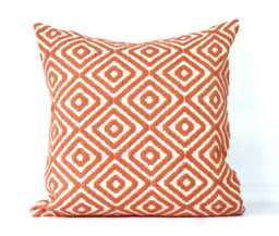 Orange Boho Throw Pillow Cover Decorative Cotton Cushion, Euro Sham 26x26 - thumbnail 1