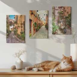 Set Of 3 Canvas Prints - Charming Streets With Flowers in An Italian Atmosphere, Orange Wall Art, Travels Hanging Piece - thumbnail 2