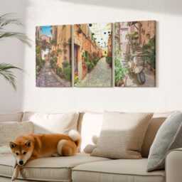 Set Of 3 Canvas Prints - Charming Streets With Flowers in An Italian Atmosphere, Orange Wall Art, Travels Hanging Piece - thumbnail 3