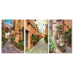 Set Of 3 Canvas Prints - Charming Streets With Flowers in An Italian Atmosphere, Orange Wall Art, Travels Hanging Piece - thumbnail 1