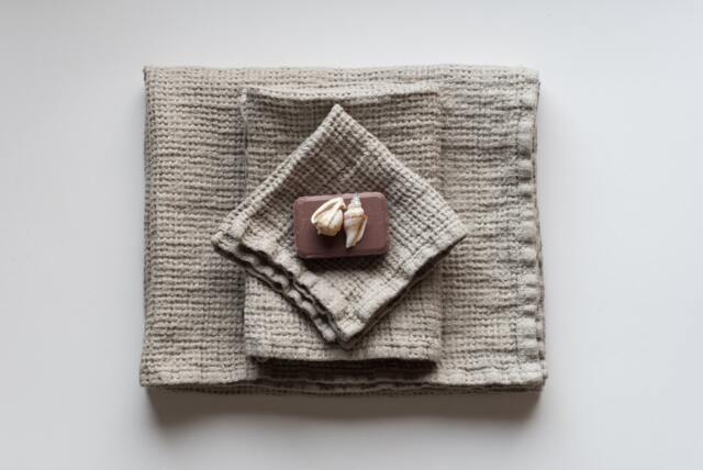 Natural Linen Waffle Weave Towel Set Of 3 - Bath Towel, Hand & Washcloth, A Perfect Gift For Everyone - image 1