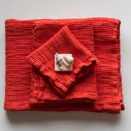 Natural Linen Waffle Weave Towel Set Of 3 - Bath Towel, Hand & Washcloth, A Perfect Gift For Everyone - thumbnail 2