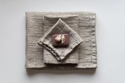 Natural Linen Waffle Weave Towel Set Of 3 - Bath Towel, Hand & Washcloth, A Perfect Gift For Everyone - thumbnail 1