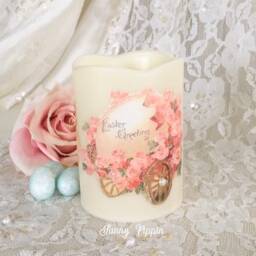 Shabby Easter Flameless Candle Pink Floral Victorian Egg & Chick - thumbnail 2