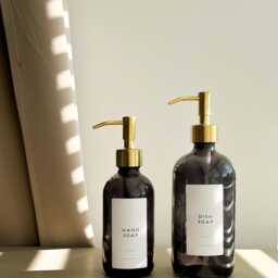Smoked Glass Soap Dispenser - Kitchen Bathroom Pump Bottle - 250Ml 500Ml Brass Black - thumbnail 2