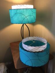 Mid Century Vintage Style 2 Tier Fiberglass Lamp Shade Modern Atomic Turquoise/ White - thumbnail 4