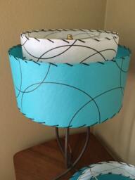 Mid Century Vintage Style 2 Tier Fiberglass Lamp Shade Modern Atomic Turquoise/ White - thumbnail 3