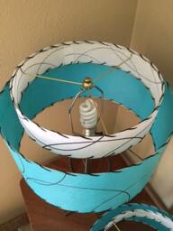 Mid Century Vintage Style 2 Tier Fiberglass Lamp Shade Modern Atomic Turquoise/ White - thumbnail 2