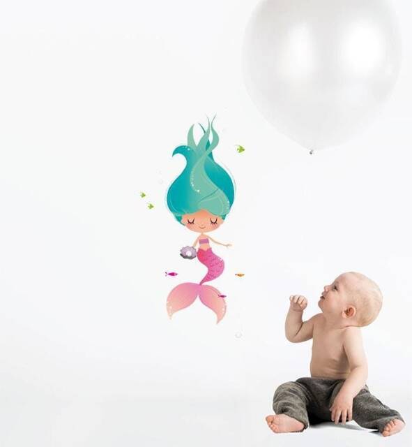 Beautiful Mermaid Wall Sticker Decal - Kids Stickers, Animals Childrens Decals, Art, Room, Girl, Boy