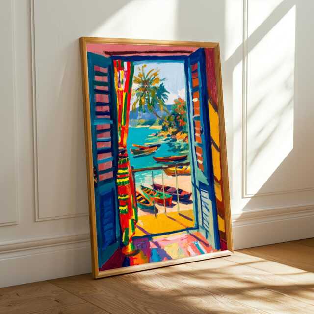 Henri Matisse Inspired Coastal Print Tropical Window Scene - Poster Only - image 1