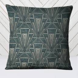 Extra Large Art Deco Cushion, Pillow Cover, Green Gatsby Velvet Single Or Double Sided 23 Inch Square - thumbnail 1
